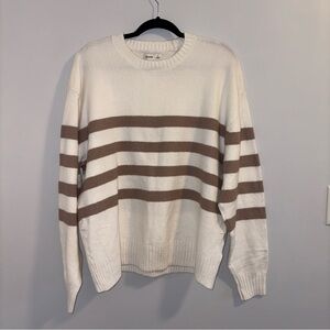 Hollister women’s  Cream and Tan Striped Crewneck Sweater